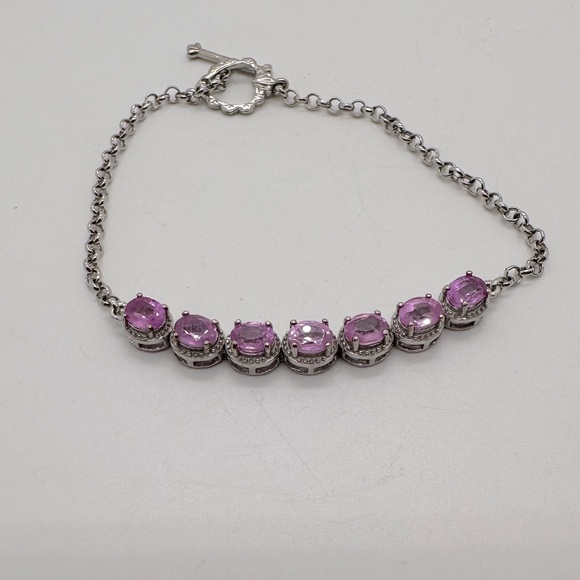925 sterling silver and pink sapphire bracelet; TESTED - Picture 4 of 8